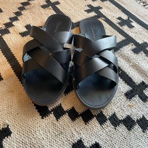 Madewell Black Leather Woven Sandal, Size 10, Like New